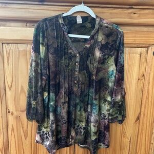 Cocomo Blouse Women's Floral Button V-Neck Women's Top Size Large